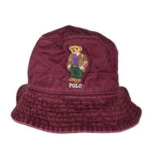Polo by Ralph Lauren Maroon Bear Bucket Hat embroidered red